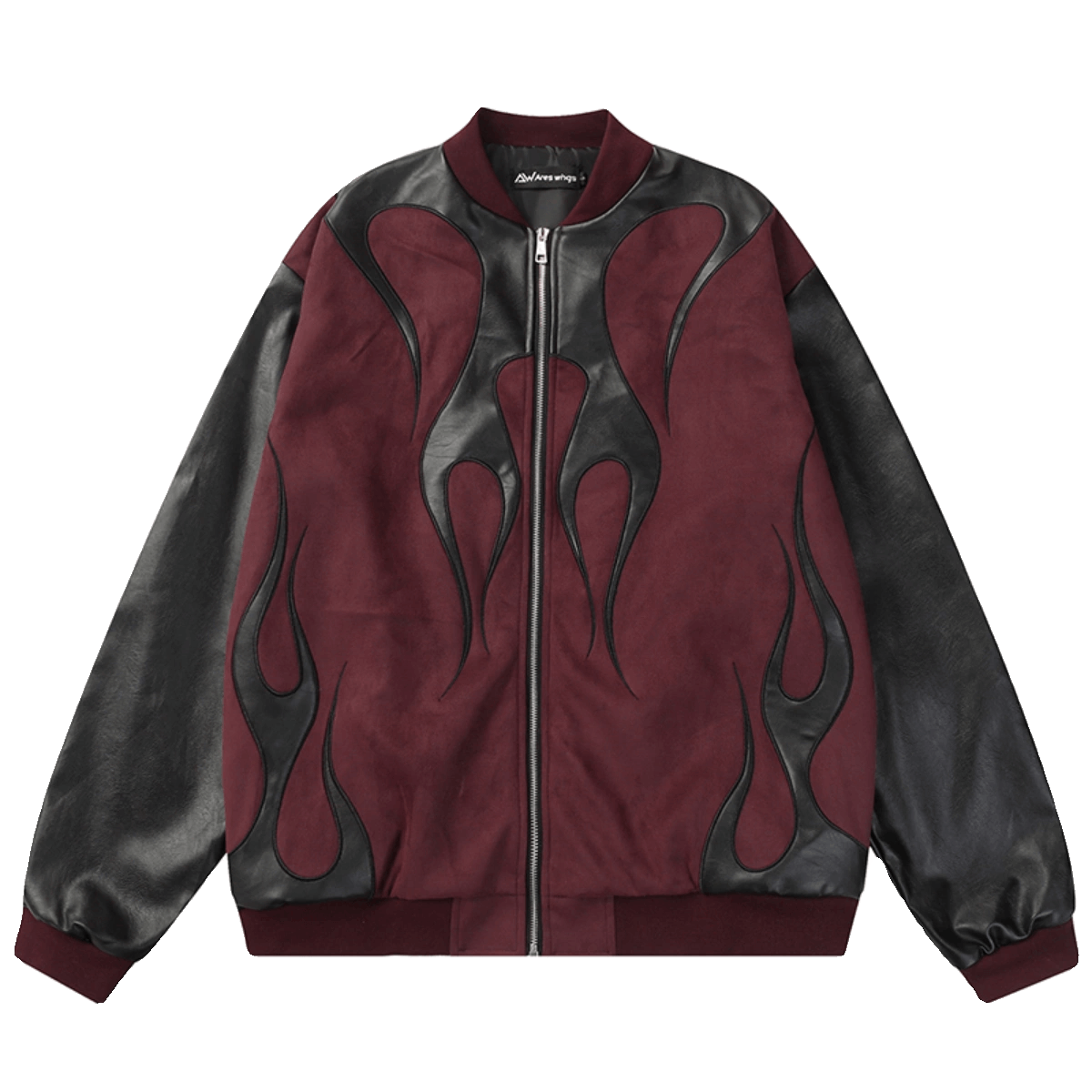 Wild Black Flame Red Wine Oversize Bomber Jacket