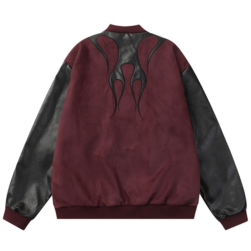 Wild Black Flame Red Wine Bomber Jacket