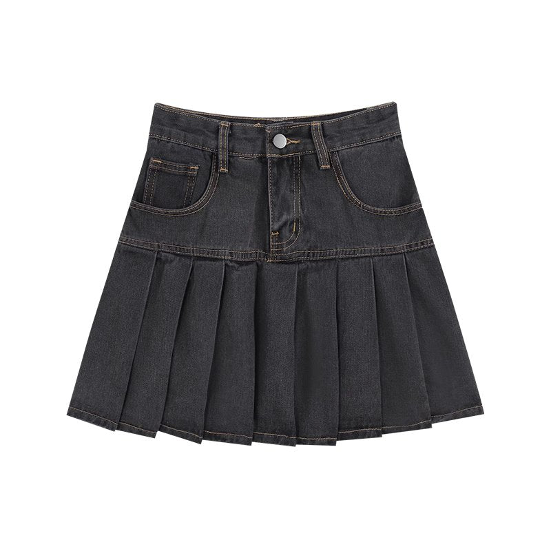 Y2K Aesthetic Pleated Denim Mini Skirt