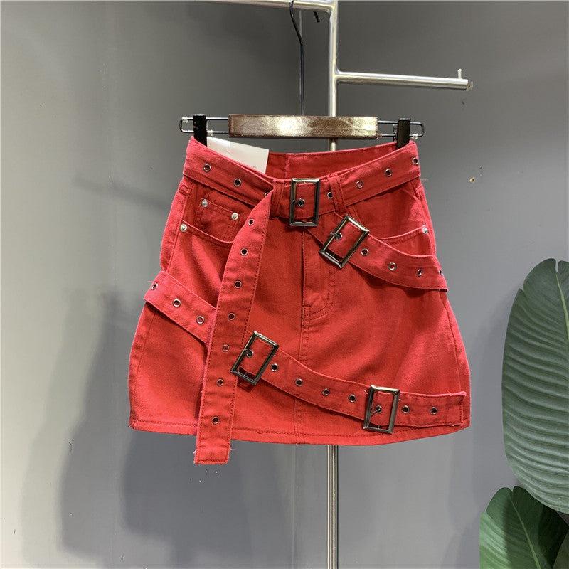 itGirl Shop - Y2K Belts Hidden Shorts Denim Mini Skirt
