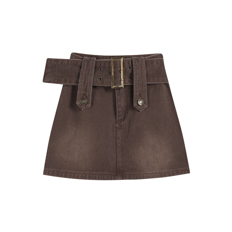 Y2K Large Belt Hight Waist Denim Mini Skirt