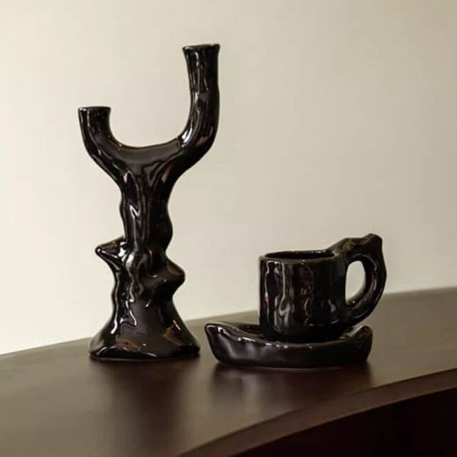 Black Gloss Modern Art Abstract Design Candlestick