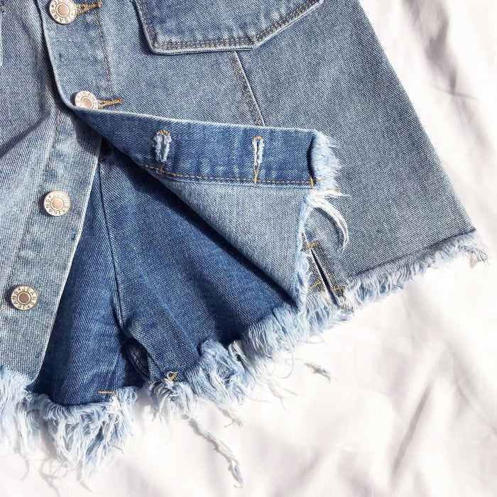 Denim Front Buttons Jean Skirt With Hidden Shorts