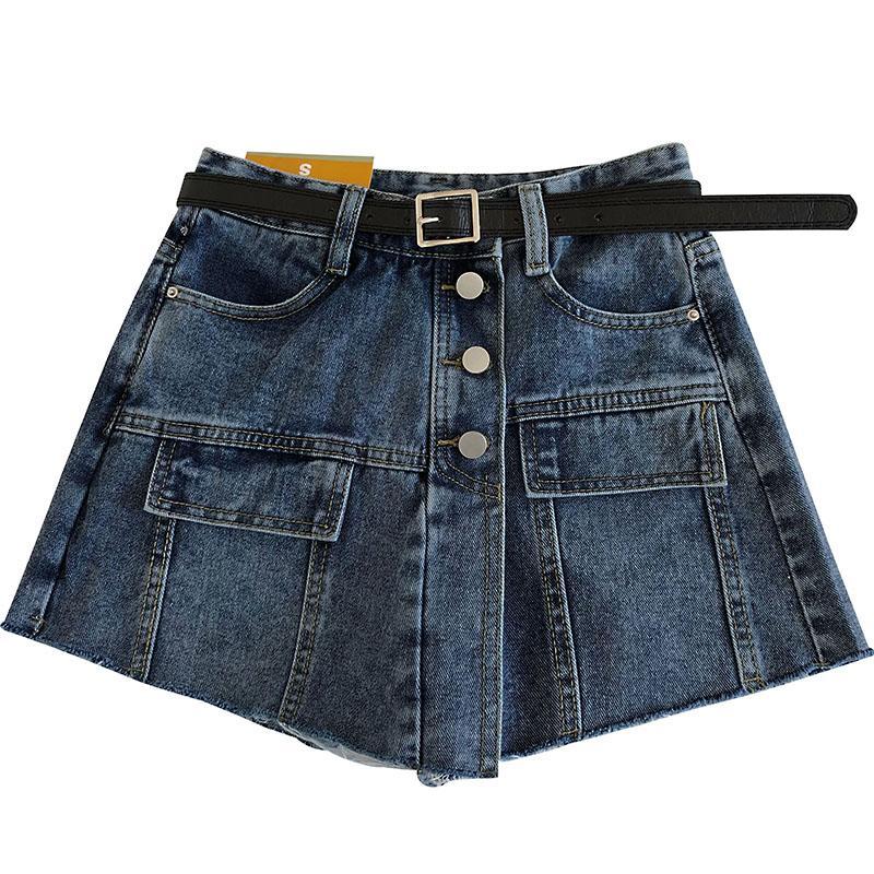 90S Fake Pockets High Waist Hidden Shorts Denim Skirt