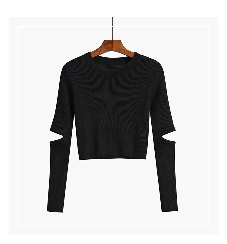 itGirl Shop AESTHETIC GIRL ELBOW CUT OUT CROPPED SWEATER