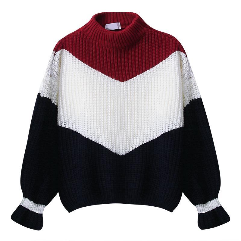 itGirl Shop AESTHETIC GIRL WARM KNIT OVERSIZED COLOR BLOCK SWEATER