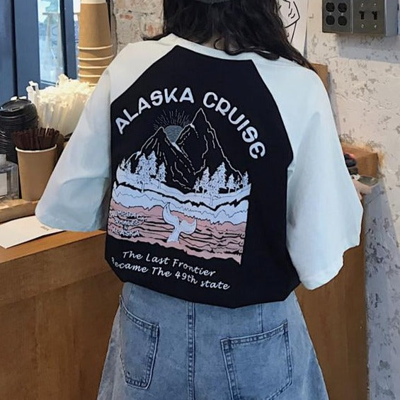 Alaska Cruise Print Aesthetic Oversized T-Shirt