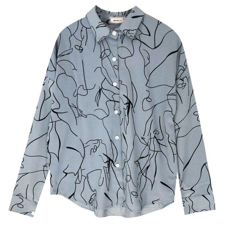 itGirl Shop ART ABSTRACT LINES LOOSE BLOUSE