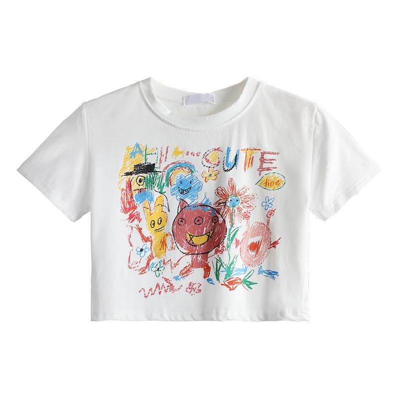 Art Hoe Child'S Drawing Cartoon Print T-Shirt