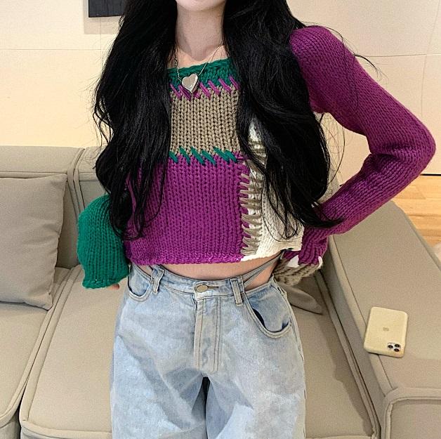 itGirl Shop Aesthetic Clothing Art Hoe Color Block Contrast Stitch