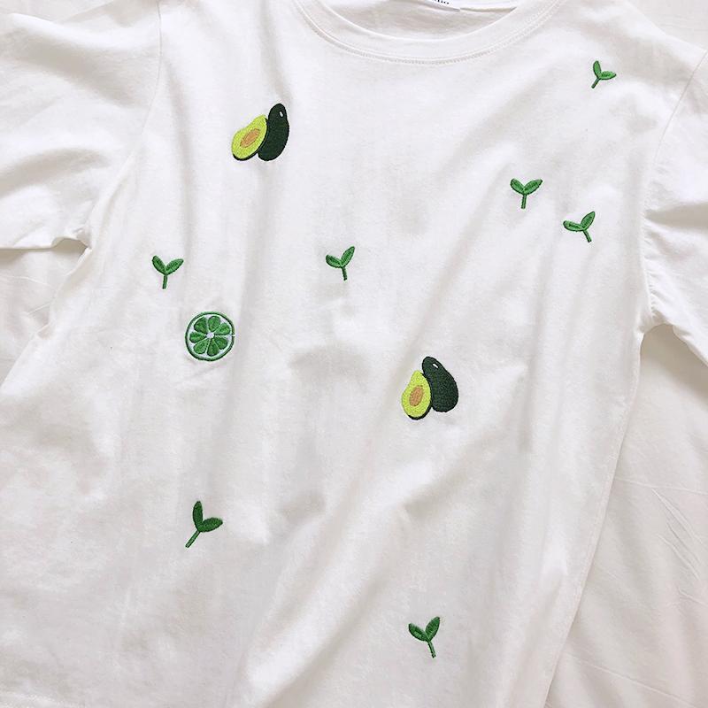 itGirl Shop AVOCADO AND PLANTS EMBROIDERY OVERSIZED T-SHIRT