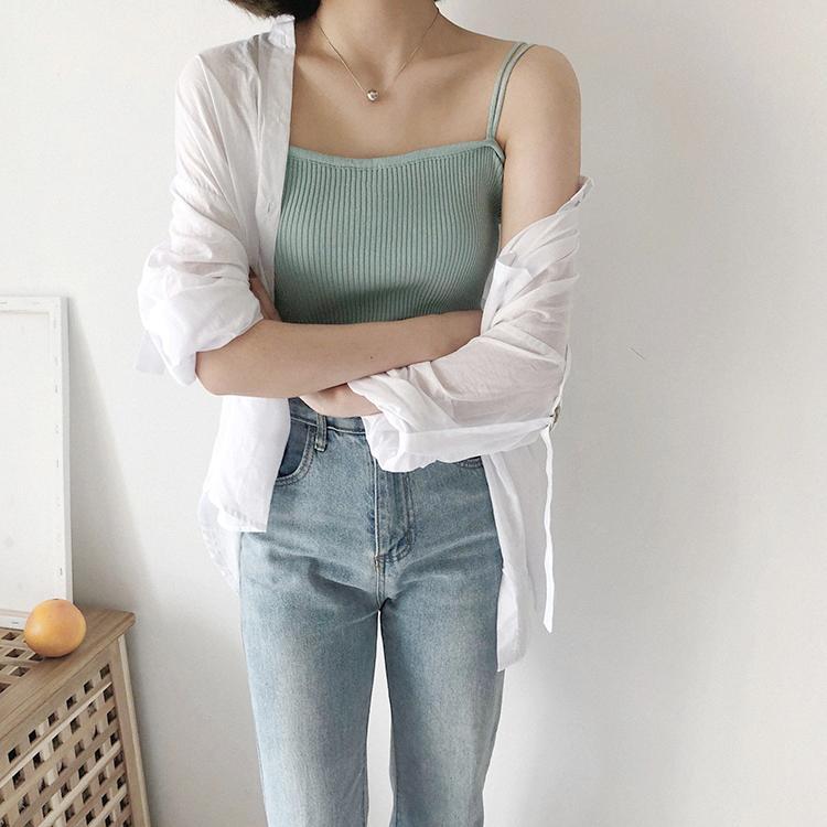 itGirl Shop BASIC SLIM THIN STRAPPS KNIT PASTEL COLOURS SLEEVELESS TOPS