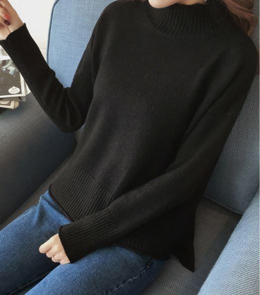 itGirl Shop BASIC SOLID COLORS O-NECK KNITTED PULLOVER SWEATER