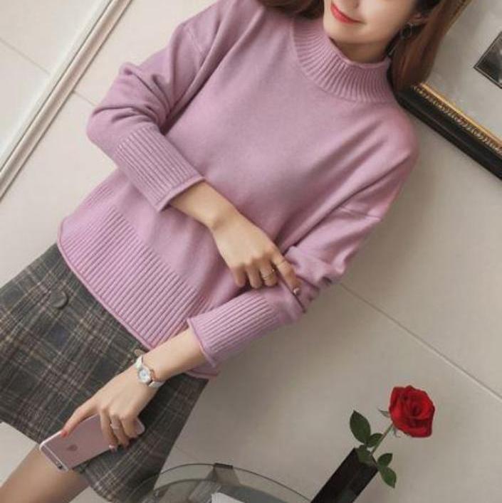 itGirl Shop BASIC SOLID COLORS O-NECK KNITTED PULLOVER SWEATER