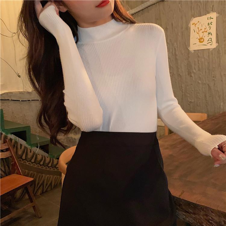 itGirl Shop BASIC SOLID COLORS TURTLE NECK RIBBED BLOUSE