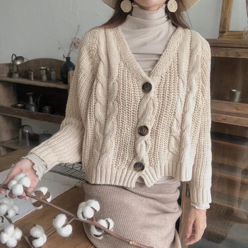 itGirl Shop BEIGE COZY OVERSIZED CABLE KNIT CARDIGAN