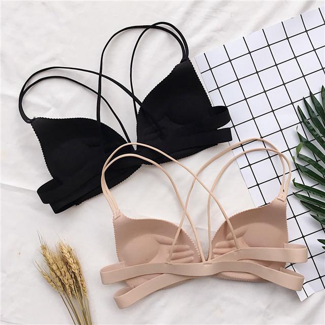 itGirl Shop BLACK AND BEIGE STRAPPY BASIC COLORS BRA