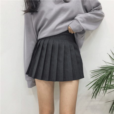 itGirl Shop BLACK AND GRAY COTTON PLEATED HIDDEN SHORTS SKIRT