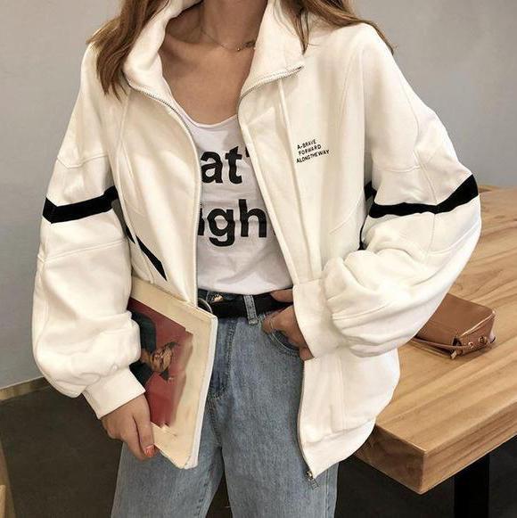 itGirl Shop - Aesthetic Clothing -Black And White Windbreaker Sporty