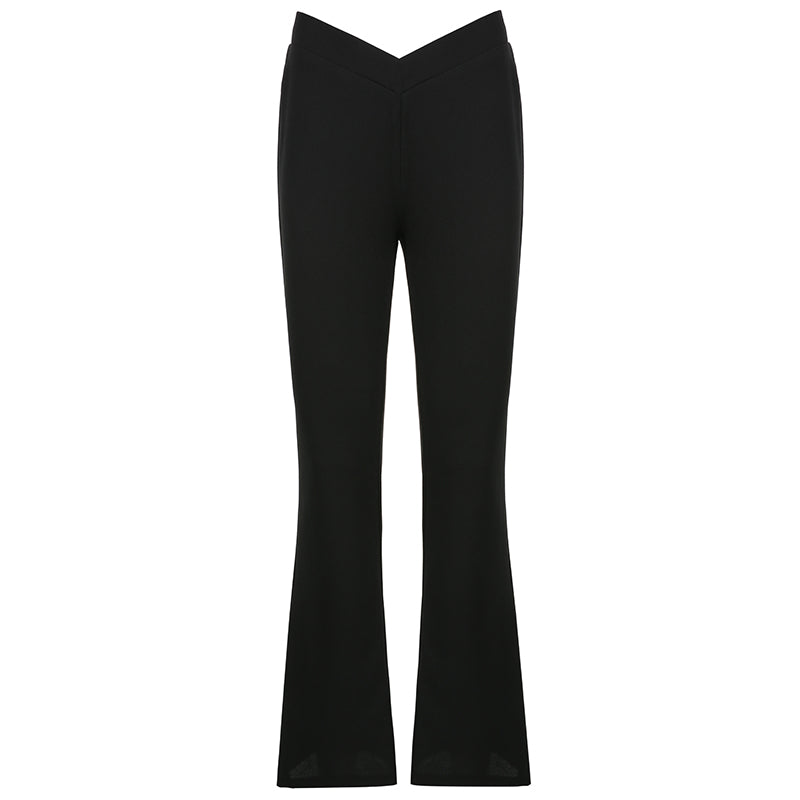 Aesthetic Clothing itGirl Shop Black Caramel V-shaped High Waist Thin Flared Pants