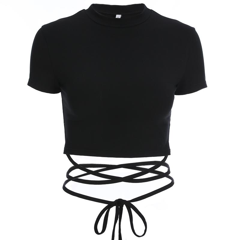 itGirl Shop BLACK E GIRL AESTHETIC LACE UP WAIST CROPPED TOP