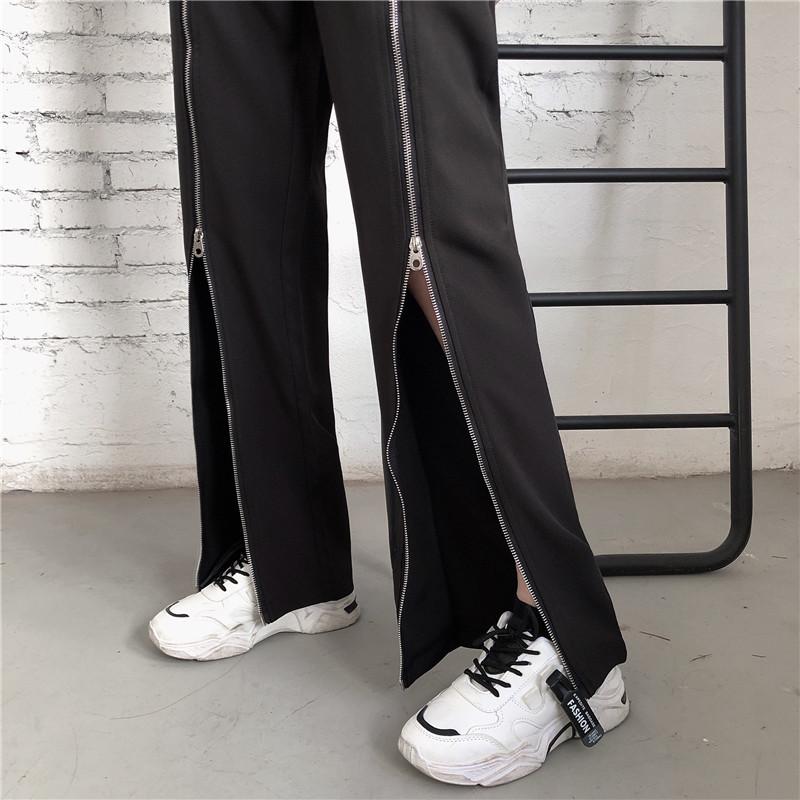 Black Front Zipper High Waist Techwear Casual Pants