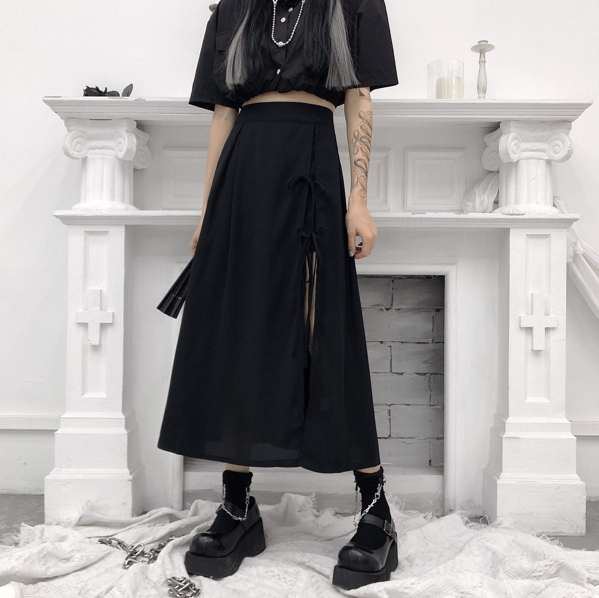 Black Goth Aesthetic Irregular Long Skirt