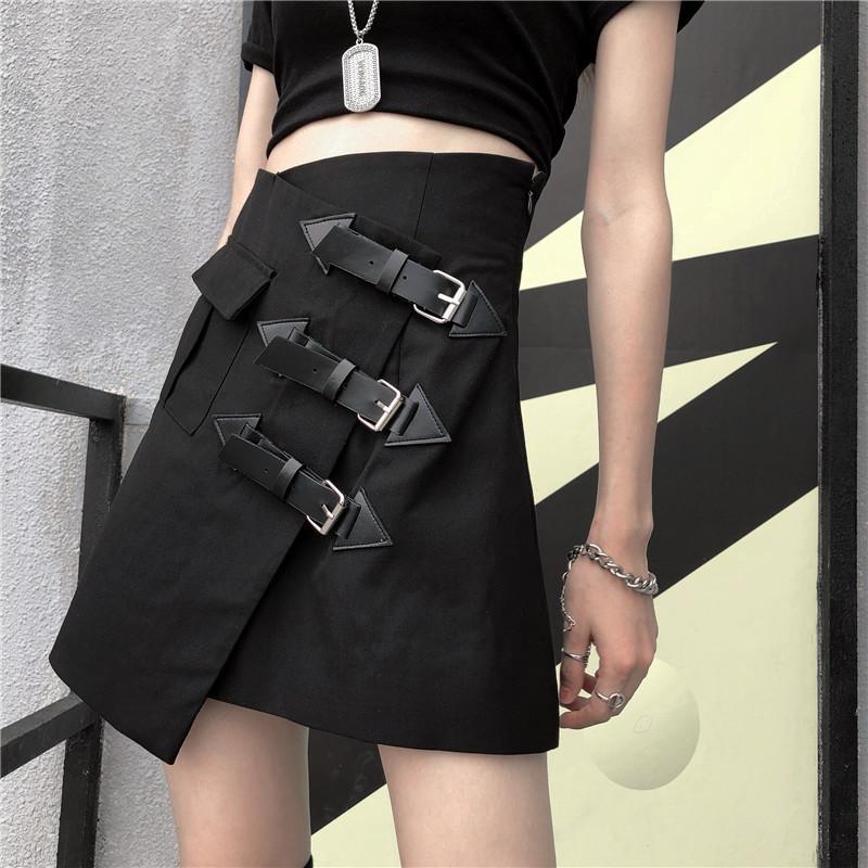Black Gothic Aesthetic Irregular Mini Skirt
