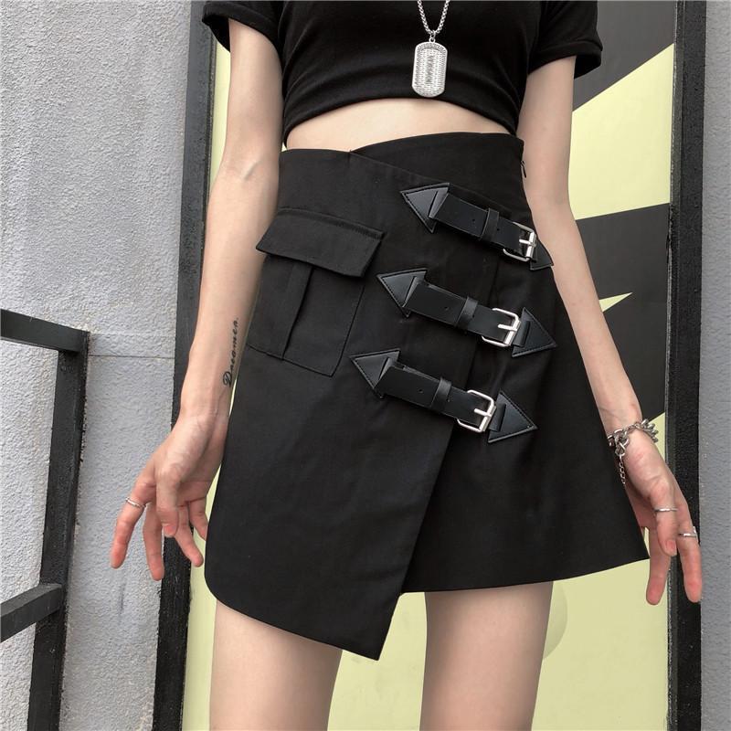 Black Gothic Aesthetic Irregular Mini Skirt