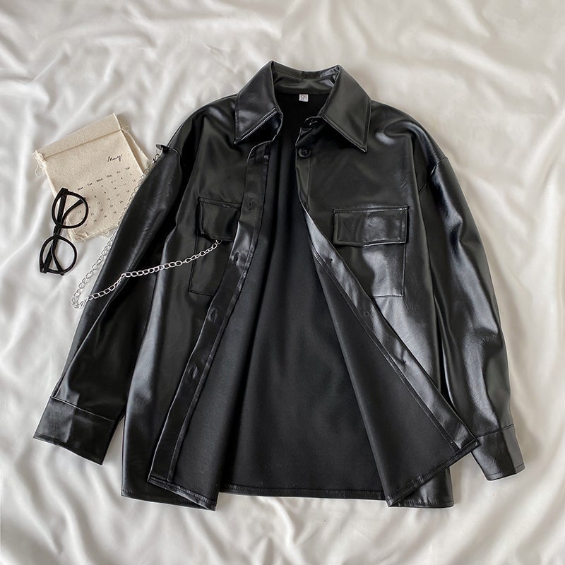 itGirl Shop - Aesthetic Clothing -Black Grunge Aesthetic Pu Leather