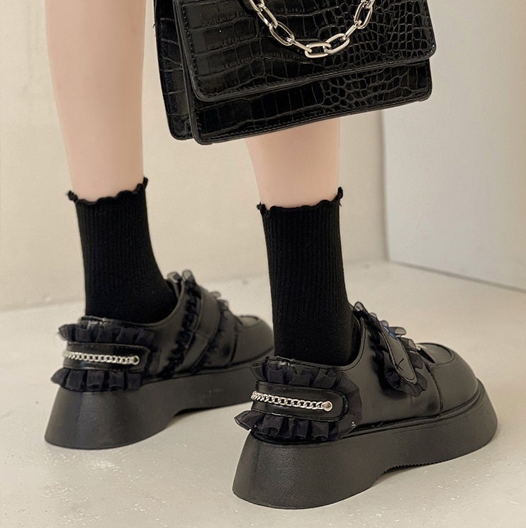 itGirl Shop BLACK HARAJUKU AESTHETIC LACE HEART THICK SOLE BOOTS