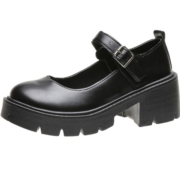 itGirl Shop BLACK MATTE GLOSSY VINTAGE SCHOOL STYLE THICK SOLE SHOES