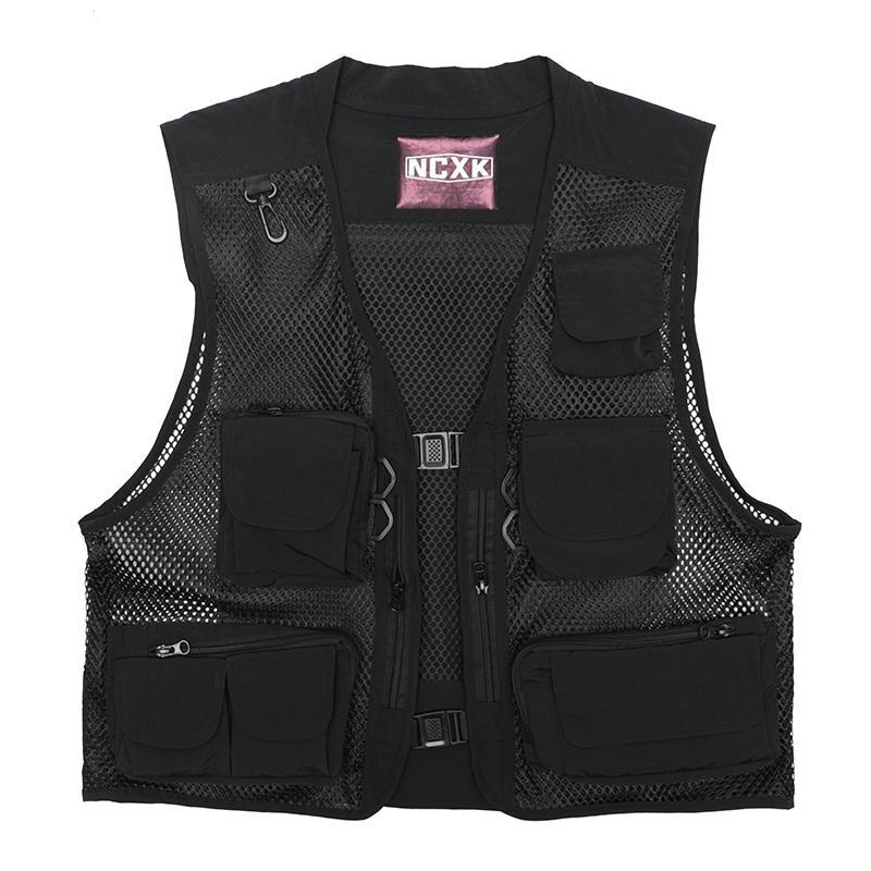 Black Multi Pockets Street Fashion Mesh Vest