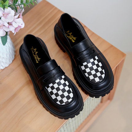 itGirl Shop BLACK RETRO AESTHETIC PU LEATHER CHUNKY SOLE SHOES