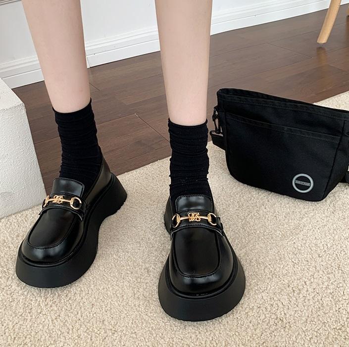 itGirl Shop BLACK RETRO COLLEGE STYLE GOLDEN BUCKLE THICK SOLE SHOES