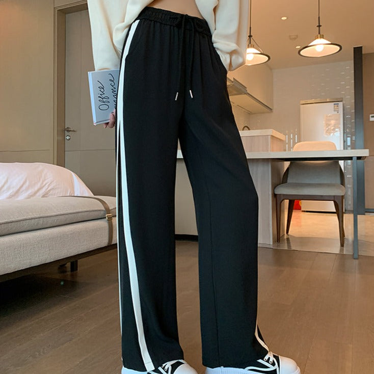 Aesthetic Clothing itGirl Shop Black Sporty Side Lines Comfy High Waist Loose Pants