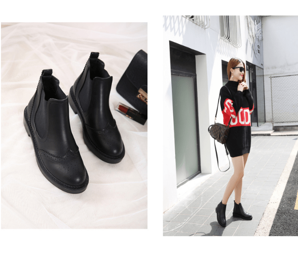 itGirl Shop BLACK WESTERN SEWED HOLES CLOSED AUTUMN BOOTS