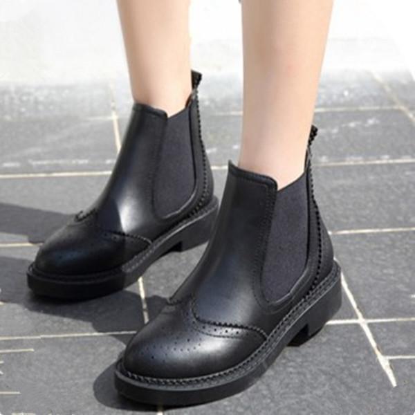 itGirl Shop BLACK WESTERN SEWED HOLES CLOSED AUTUMN BOOTS