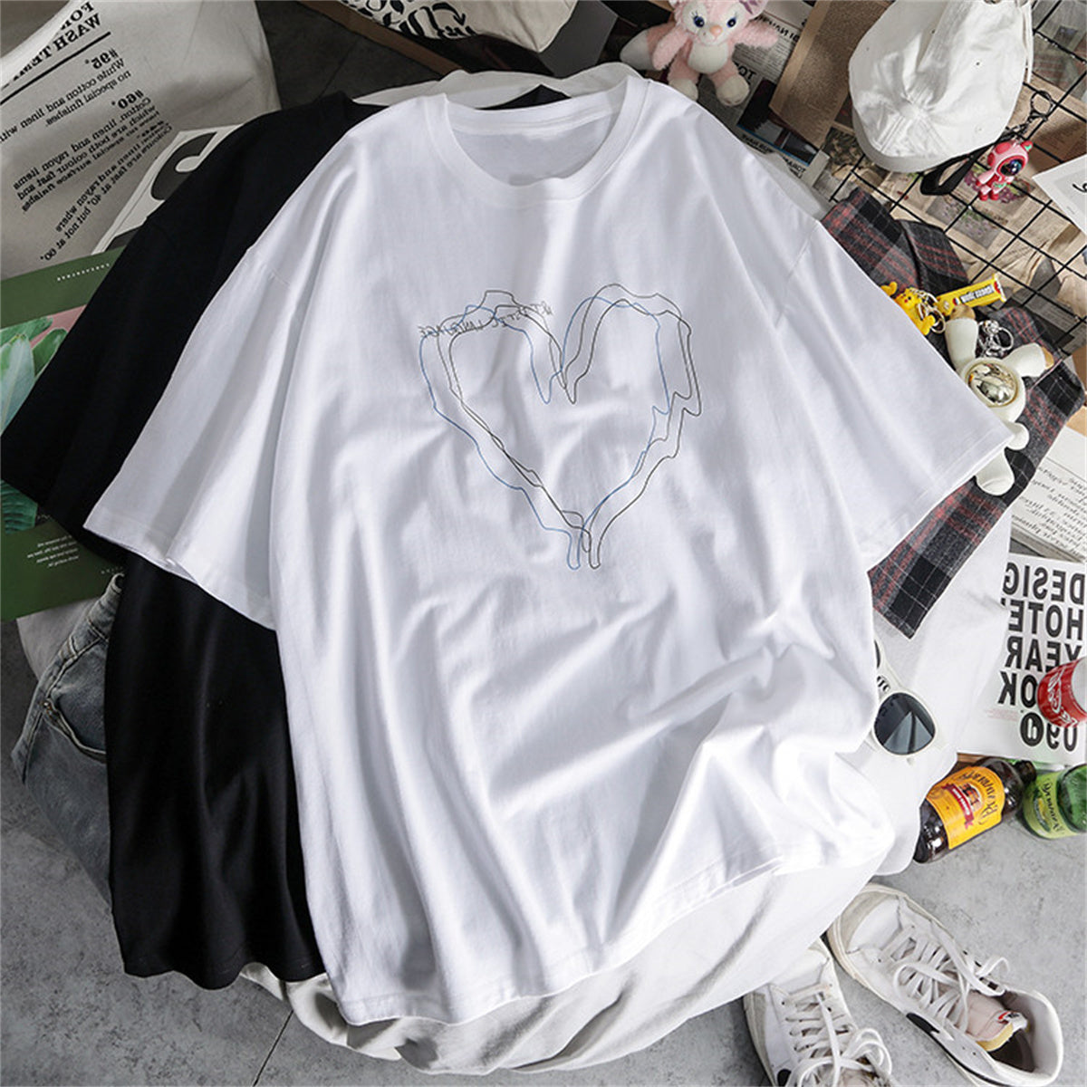 Aesthetic Clothing itGirl Shop Black White Art Aesthetic Heart Print Oversized T-shirt