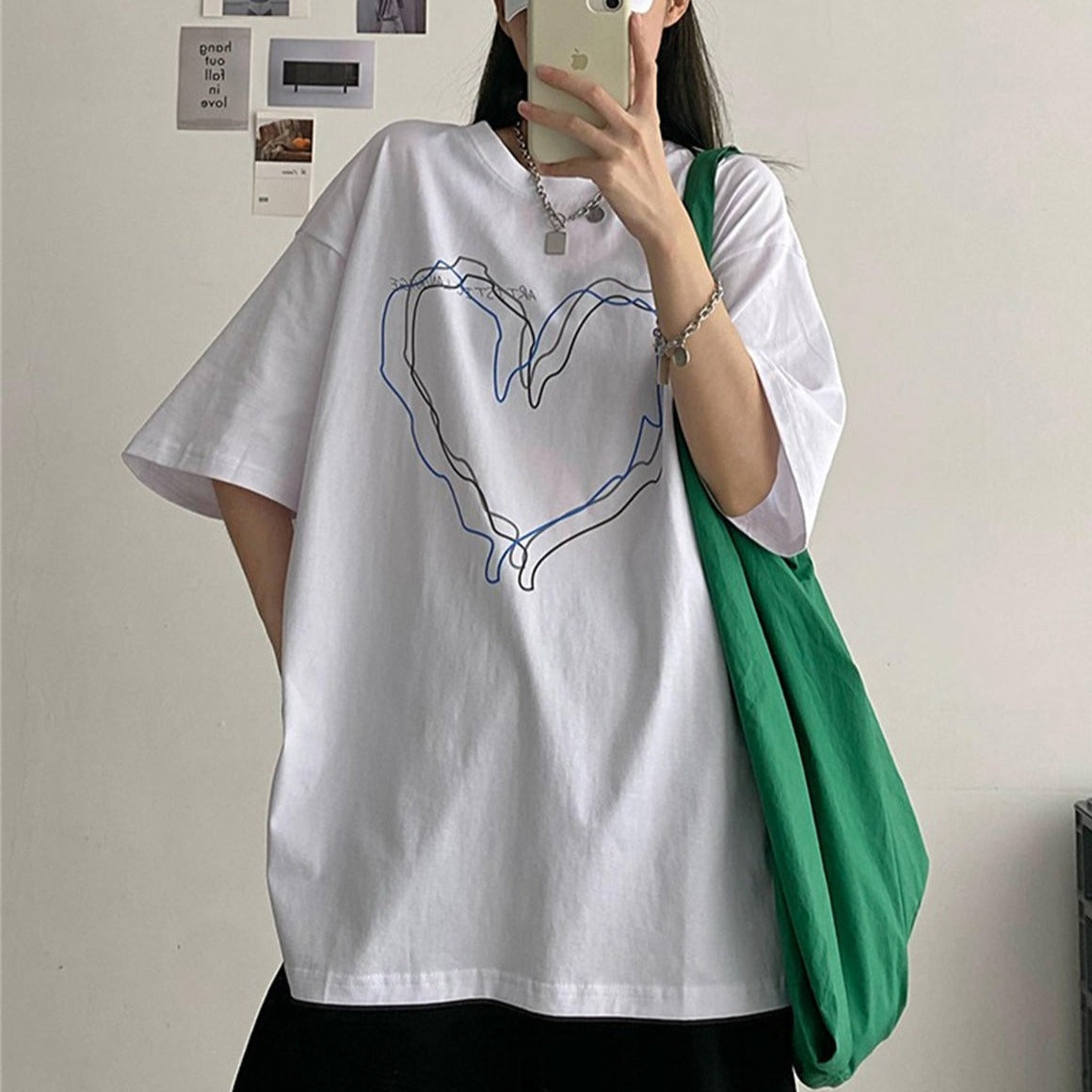 Aesthetic Clothing itGirl Shop Black White Art Aesthetic Heart Print Oversized T-shirt