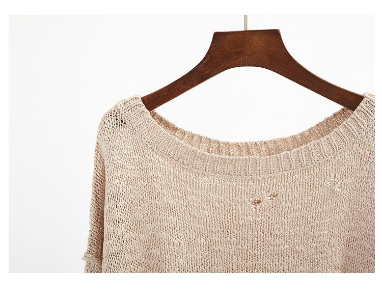 itGirl Shop BLACK WHITE BEIGE KNIT RIPPED HOLES CROP SWEATERS