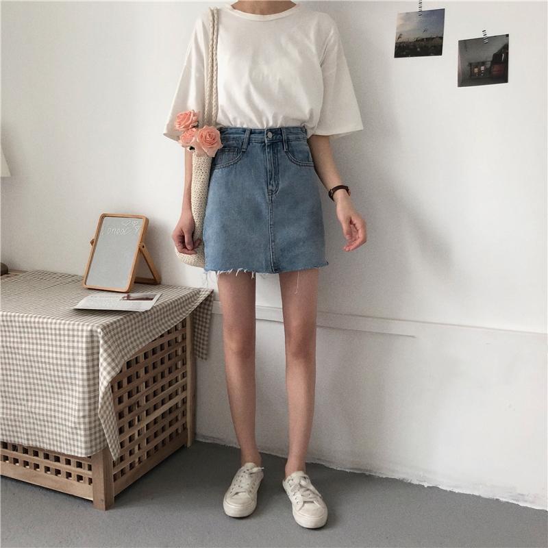 itGirl Shop Aesthetic Clothing Blue Basic Denim Pencil Jean Skirt