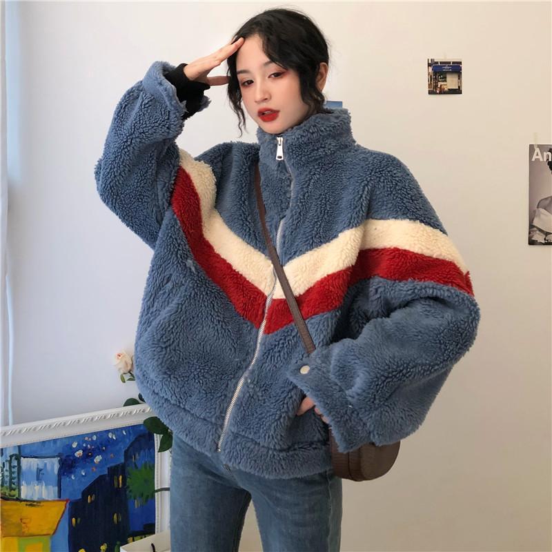 itGirl Shop - Aesthetic Clothing -Blue Beige Bright Lines Fluffy