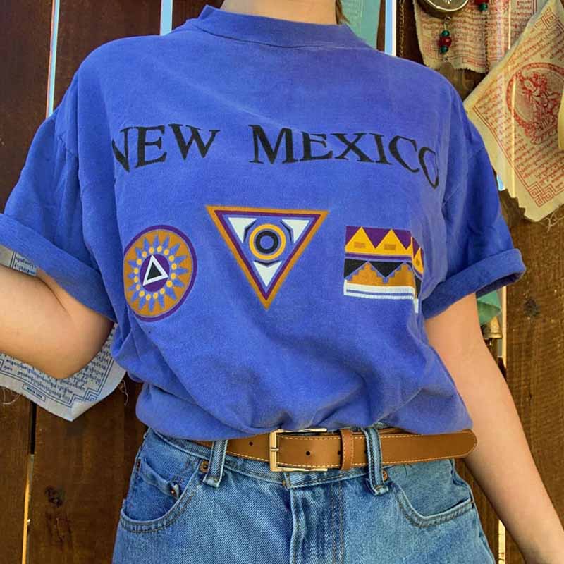 itGirl Shop BLUE BRIGHT NEW MEXICO DESIGN PRINT LOOSE T-SHIRT