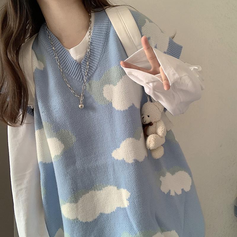 itGirl Shop - Aesthetic Clothing -Blue Clouds Cute Aesthetic Loose