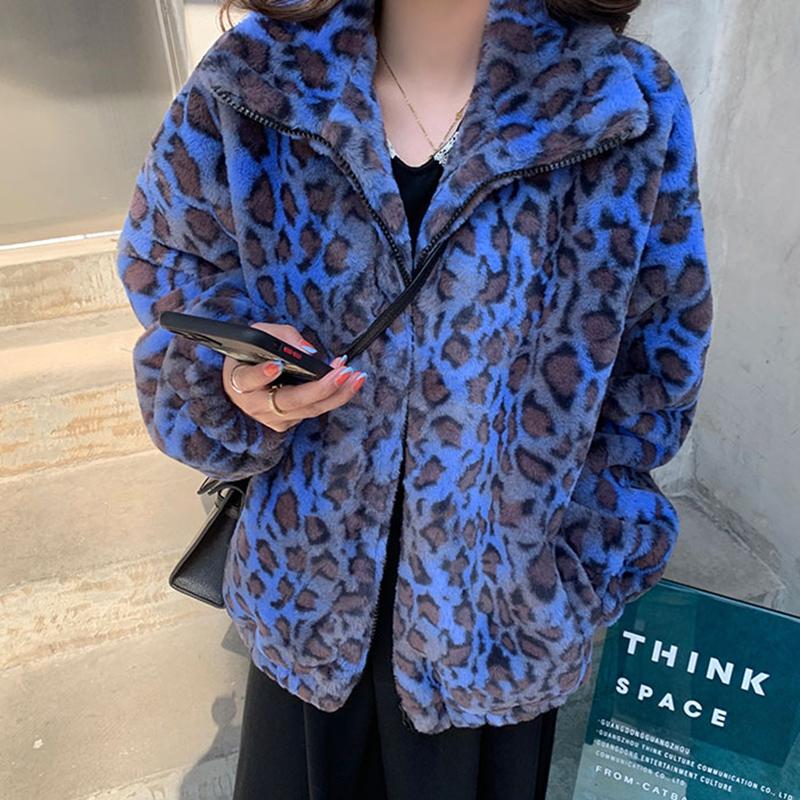 itGirl Shop - Aesthetic Clothing -Blue Leopard Print Fluffy Soft