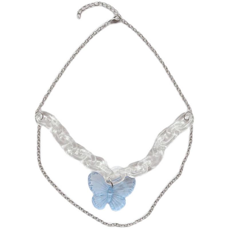 itGirl Shop BUTTERFLY PENDANT TRANSPARENT ACRYLIC CHAIN NECKLACE