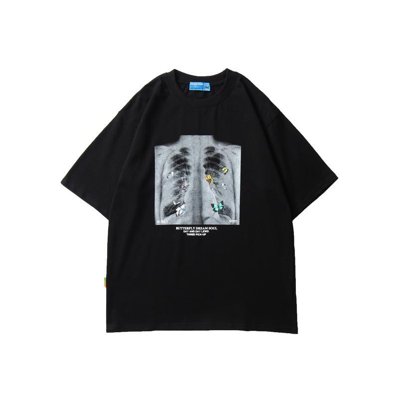 Butterfly X-Ray Edgy Print Loose Black White T-Shirt