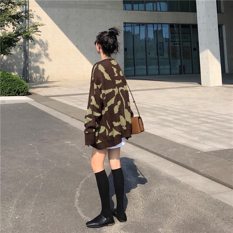 itGirl Shop CAMOUFLAGE KNITTED OVERSIZED CARDIGAN
