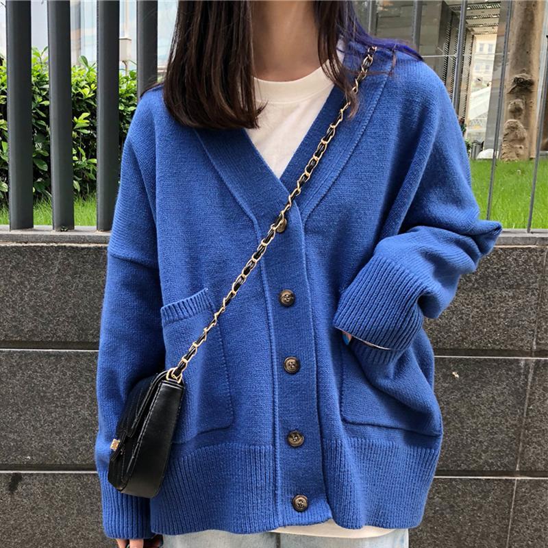 itGirl Shop CASUAL COLORFUL POCKETS LOOSE KNIT SOFT CARDIGAN